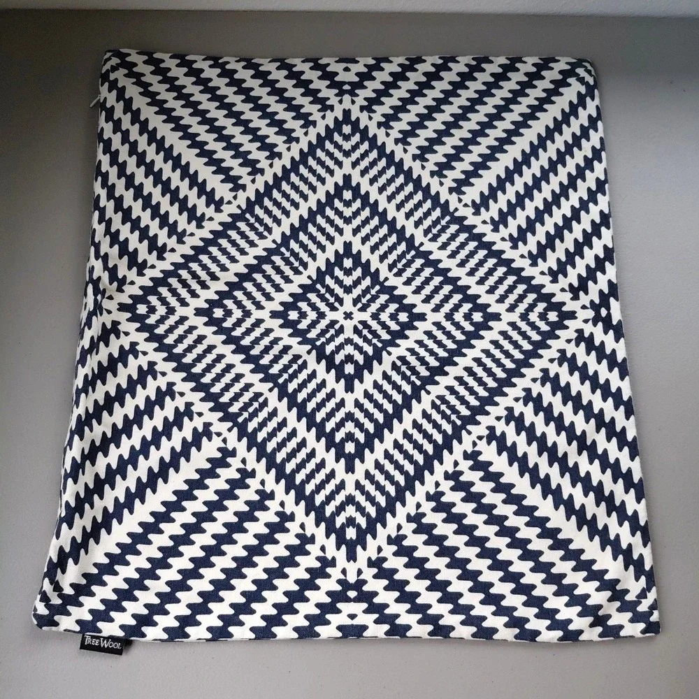 2 Tree Wool Pillow Covers Blue White Accent Decor Tribal Modern Preppy Canvas - Picture 2 of 7